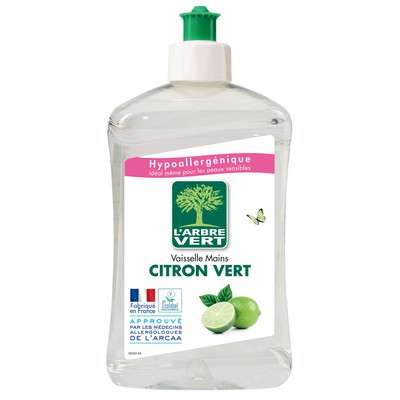 L'Arbre Vert Vaisselle Mains Ecolabel Citron Vert - Hypoallergénique - 97% d'ingrédients d'origine naturelle - 500mL