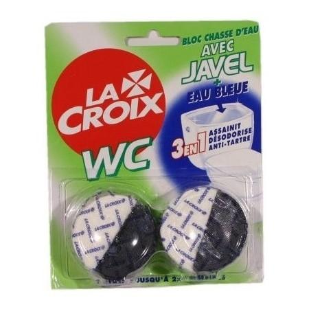 Blocs Chasse d'eau WC La Croix 3 en 1 Désinfectant Javel Eau bleue - x2