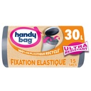 Sacs poubelle fixation élastique 30L x15, 100% plastique recyclé, Handy Bag