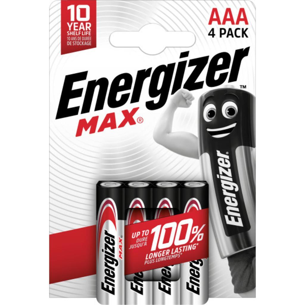Energizer Max Alkaline Batteries AAA/LR03, Pack of 4