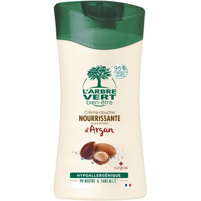 L'Arbre Vert Bien-être Crème Douche parfum Argan - Hypoallergénique & pH Neutre - 95% d'ingrédients d'origine naturelle - 250mL
