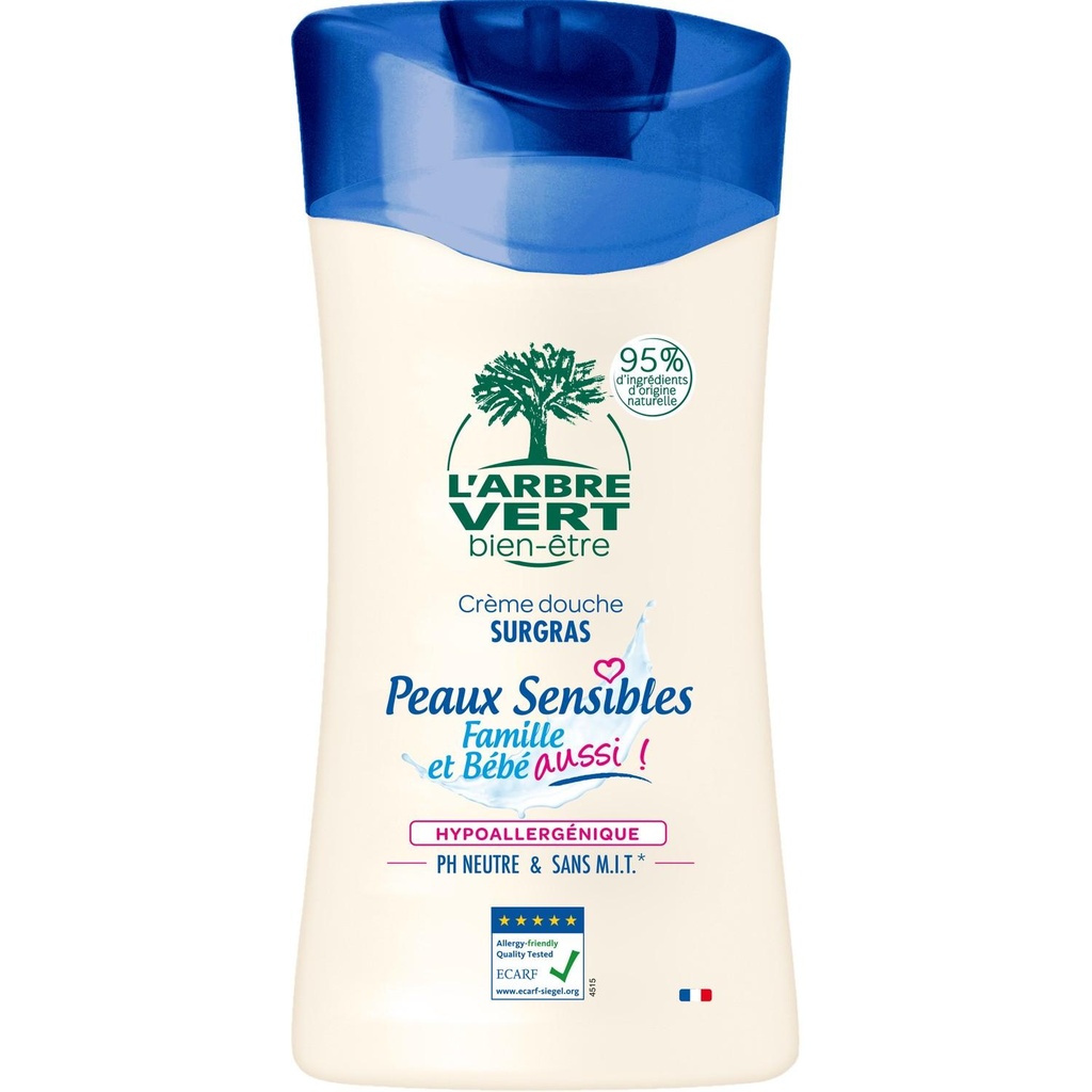 L'Arbre Vert Bien-être Crème Douche Peaux Sensibles Famille et Bébé aussi! -pH Neutre et Hypoallergénique - 95% d'ingrédients d'origine naturelle - 250mL