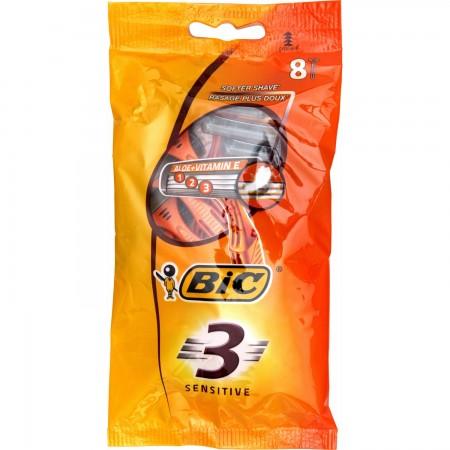 BIC 3 Sensitive - Rasoirs jetables homme, dotés de la technologie 3 lames pour un rasage de près confortable - Pochette de 8
