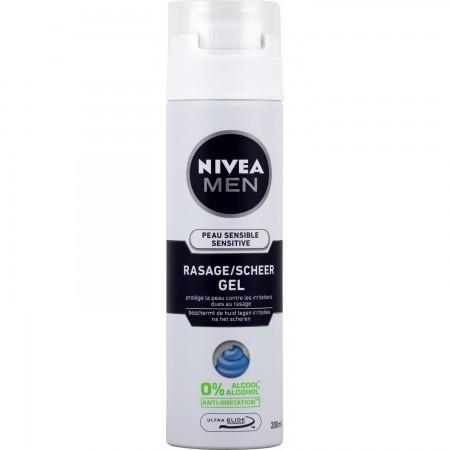 Gel à raser Visage Homme Peau Sensible 0% alcool NIVEA MEN la bombe de 200ml