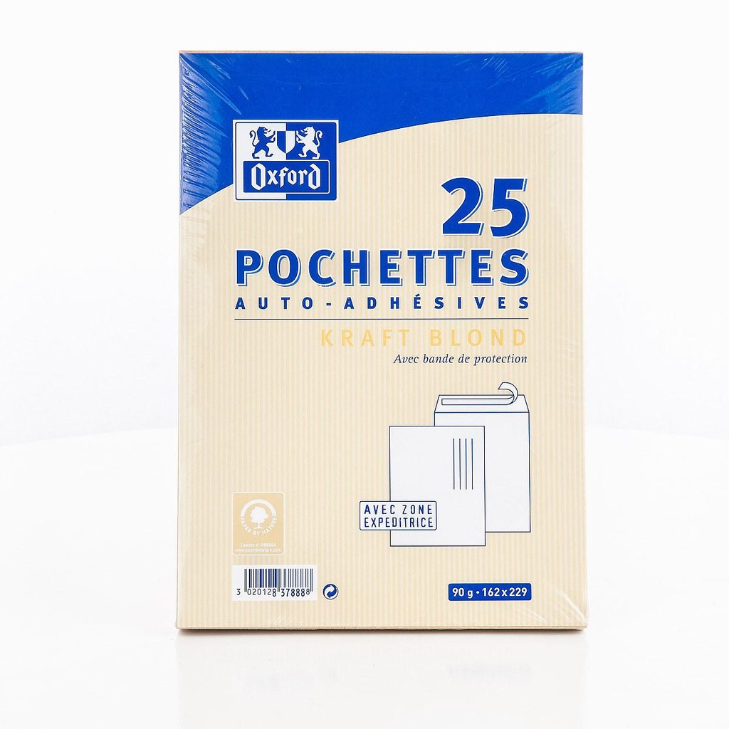 OXFORD Pack of 25 Self-Adhesive Envelopes 16.2x22.9cm 90gsm Blonde Kraft Paper