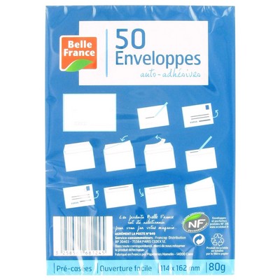 Enveloppe Belle France 114X162 80G X50 Auto Adh Precasee Nf Environnement