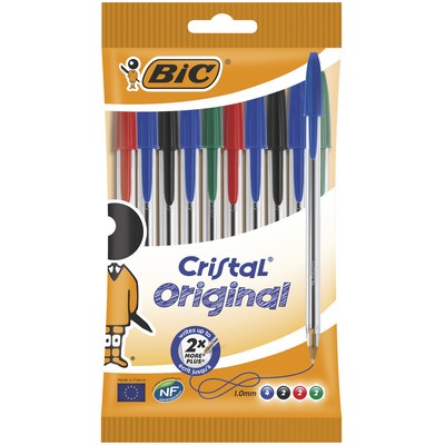 BIC Cristal Original Stylos-Bille Pointe Moyenne (1,0 mm) - Couleurs Assorties, Pochette de 10