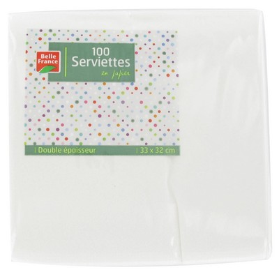 100 Serviettes en ouate 33x33cm 2plis Blanc