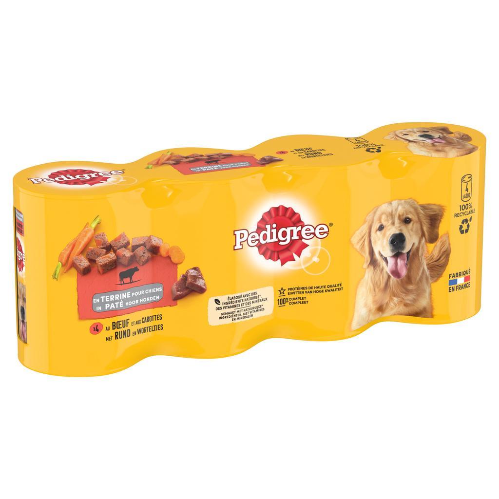 PEDIGREE Terrine Trays with Beef and Carrots for Adult Dogs 4x400g