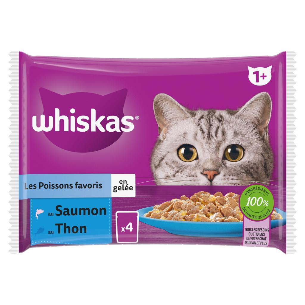 WHISKAS Sachets fraîcheur Les Poissons favoris en gelée pour chat adulte 2 variétés 4x85g