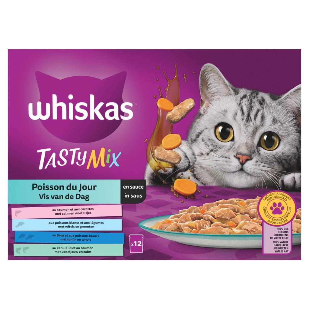 WHISKAS Tasty Mix Freshness Pouches Fish of the Day in Gravy for Adult Cats 4 Varieties 12x85g