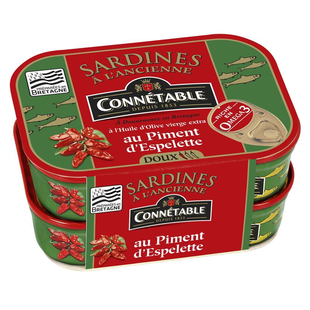 Pack of 2 x 1/6 Sardines in Olive Oil and Espelette Pepper 115g Connétable