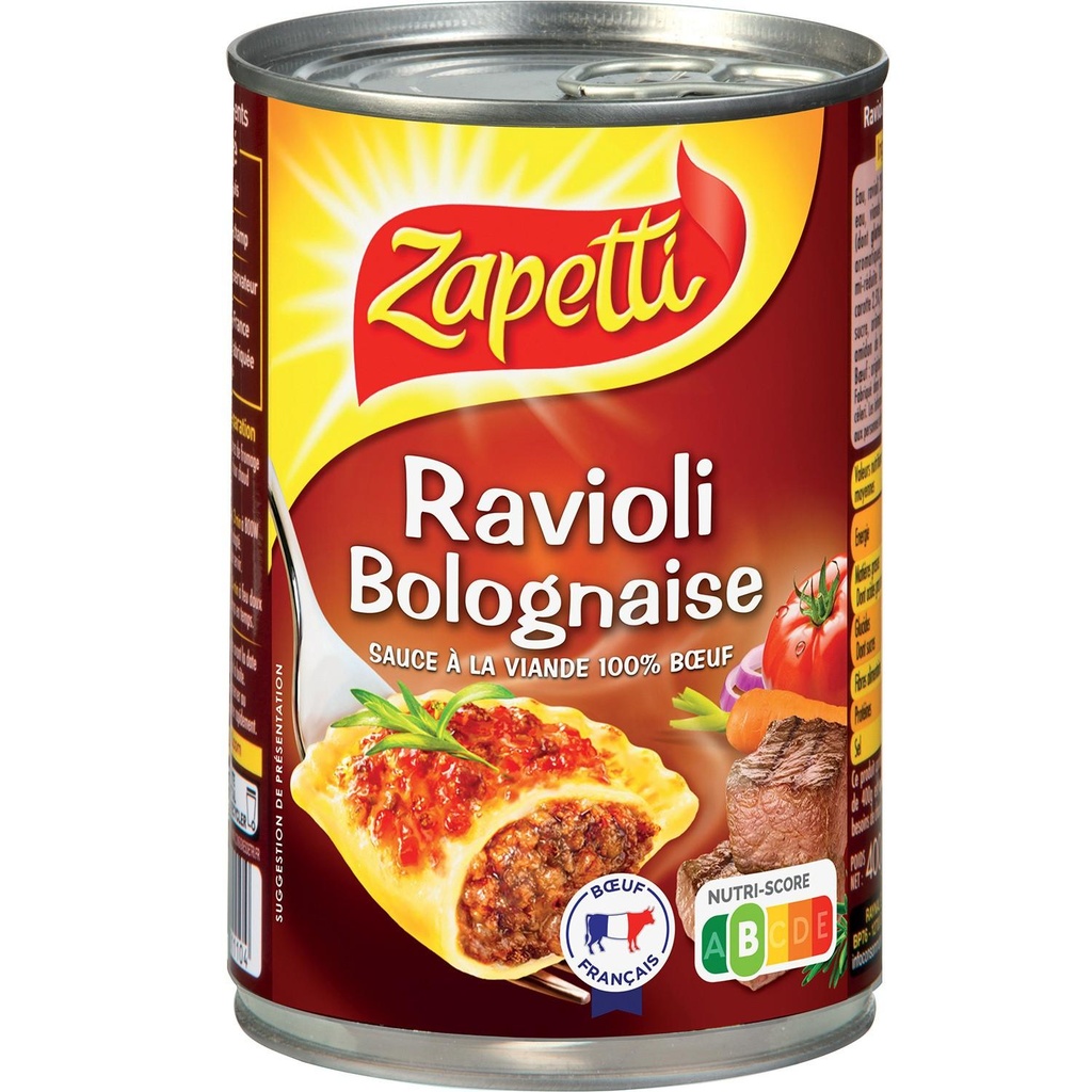 ZAPETTI Ravioli Sauce Bolognaise Riche en Boeuf 400G