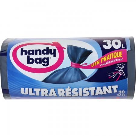 Ultra Strong 30L Bin Bags with Handy Tie x20, 100% Recycled Plastic, Handy Bag