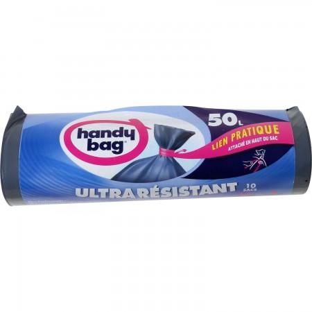 Sacs poubelle lien pratique Ultra Résistant 50L x10, 100% plastique recyclé, Handy Bag