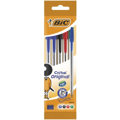 BIC Cristal Original Ballpoint Pens Medium Point (1.0 mm) - Assorted Colors, Pack of 5