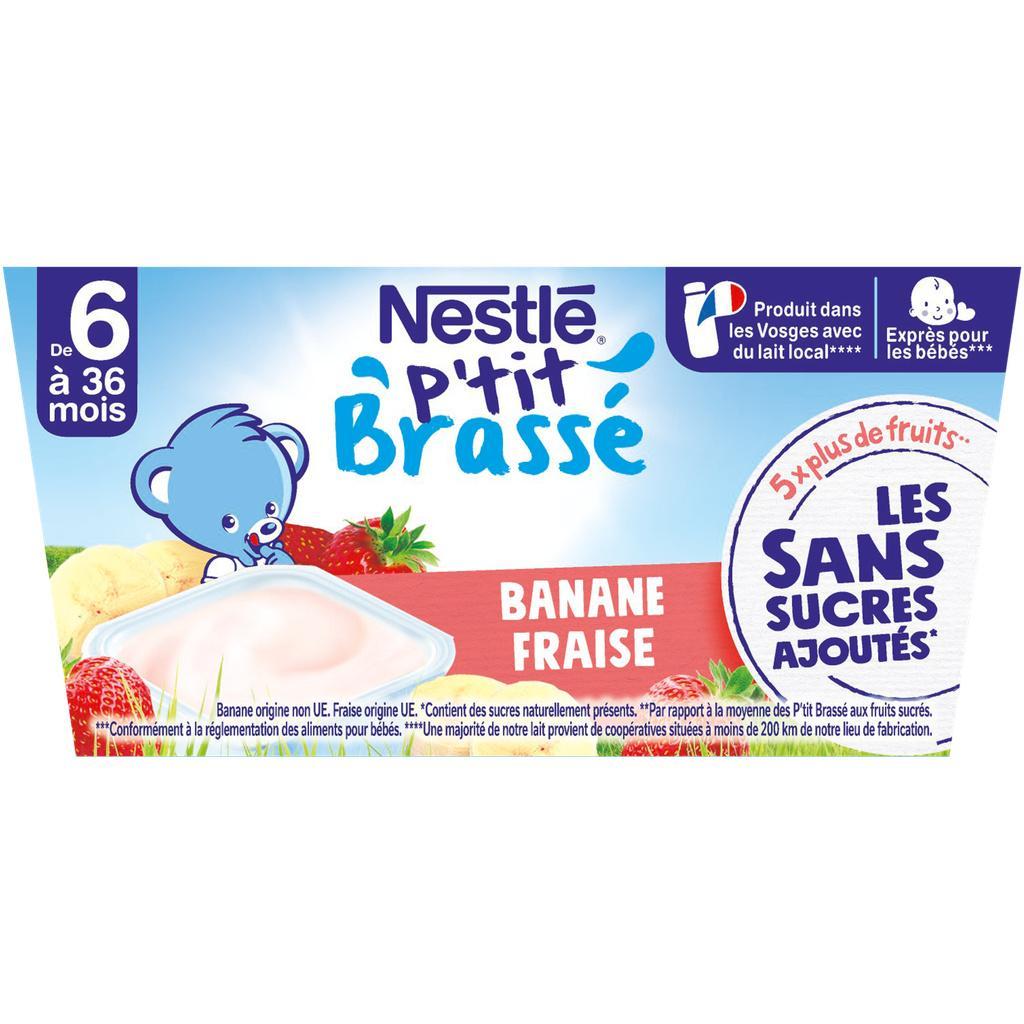 NESTLE P'TIT BRASSE Banane Fraise Sans Sucres Ajoutés 4x90g dès 6 mois