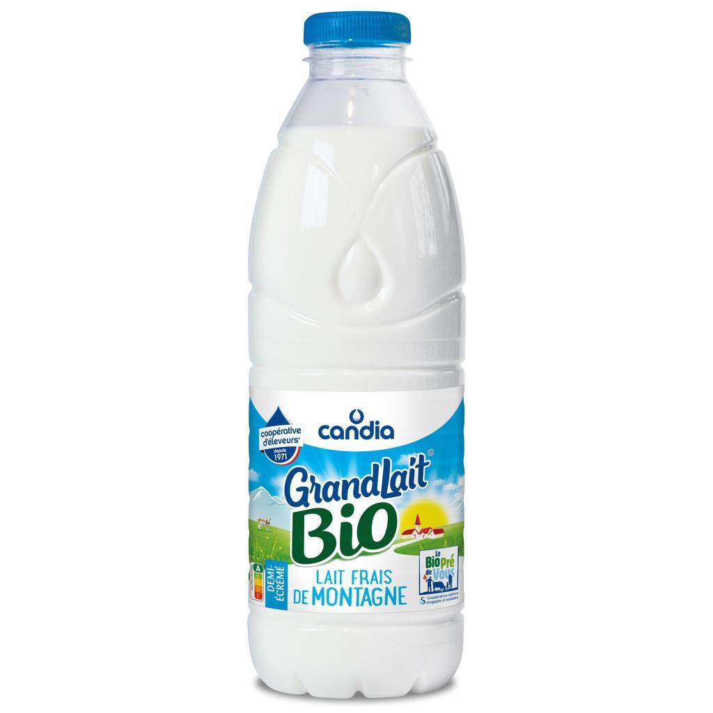 Organic Fresh Semi-Skimmed Milk Grandlait Candia - 1L