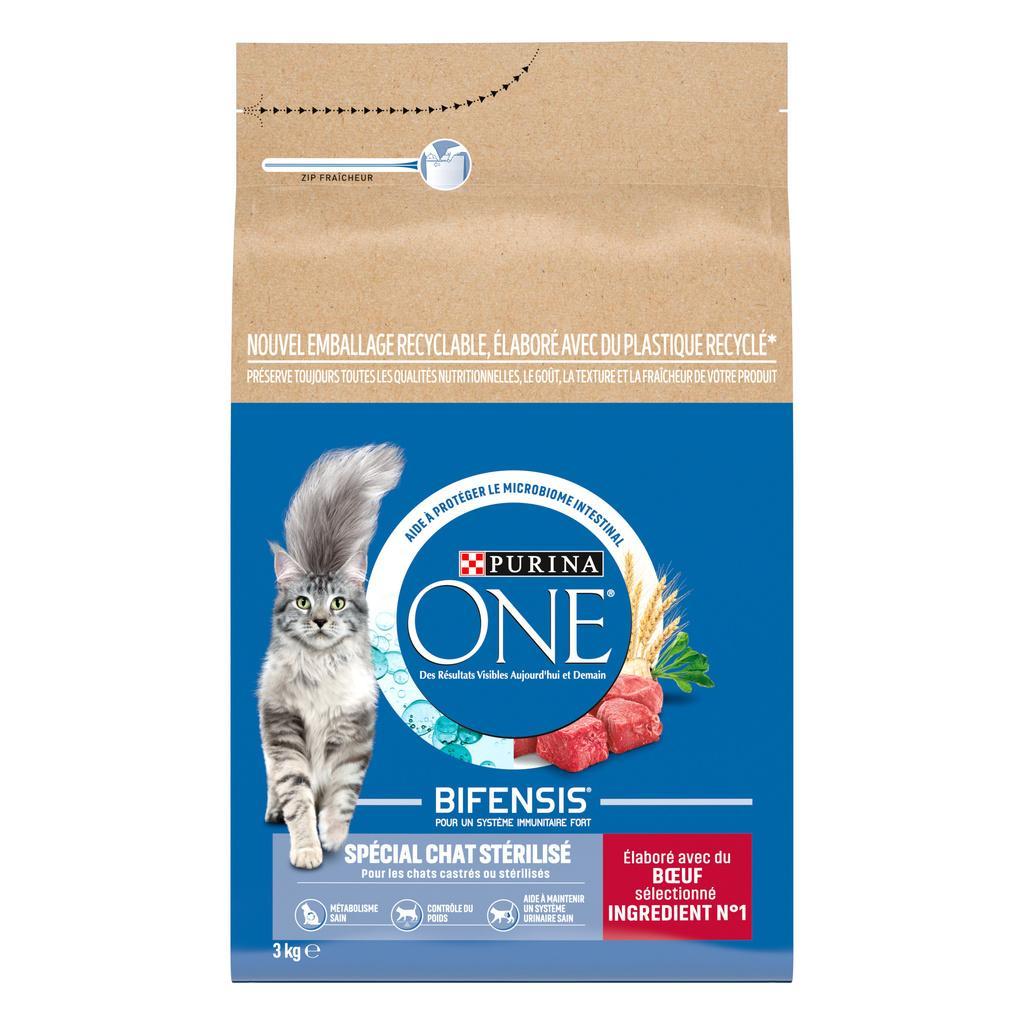 PURINA ONE Chat Stérilisé - au Bœuf et au Blé - 3 KG - Croquettes pour chat adulte
