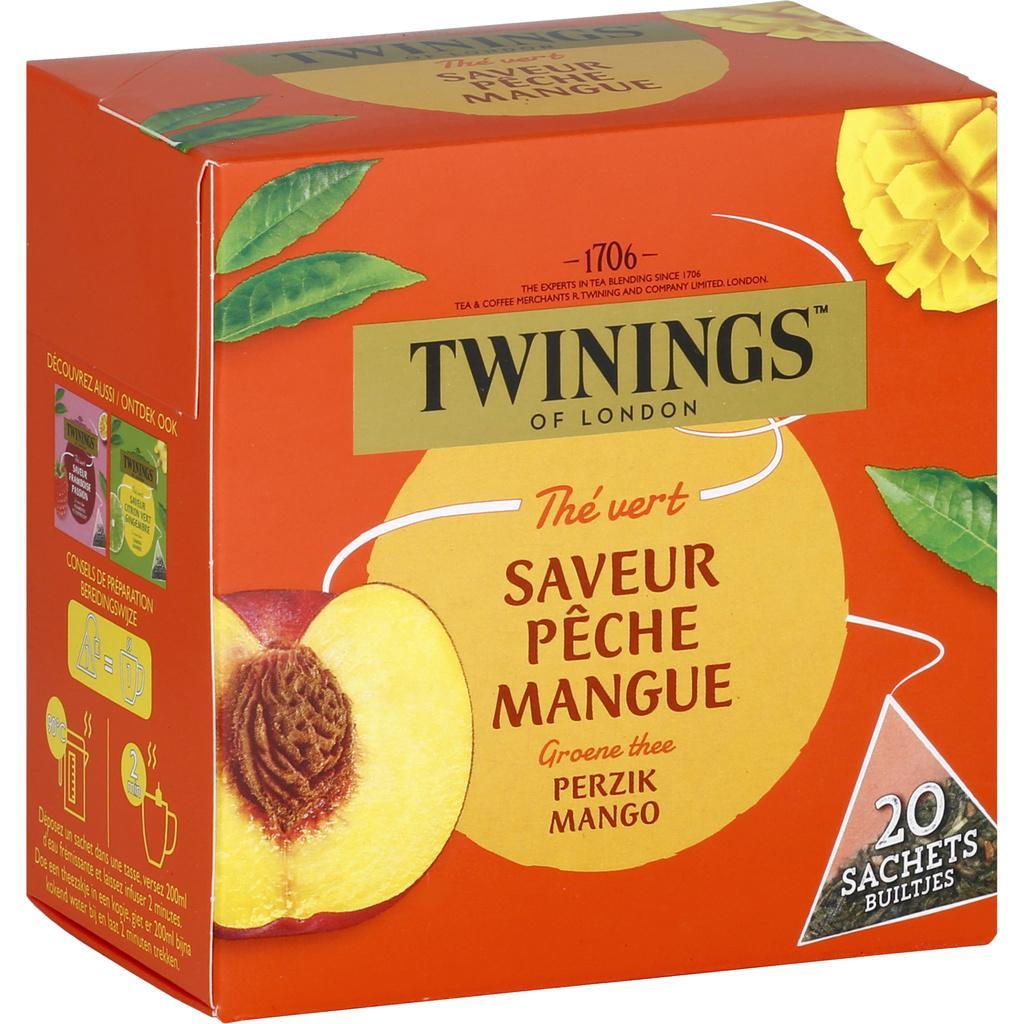 Thé Vert Pêche Mangue Twinings 20 Sachets