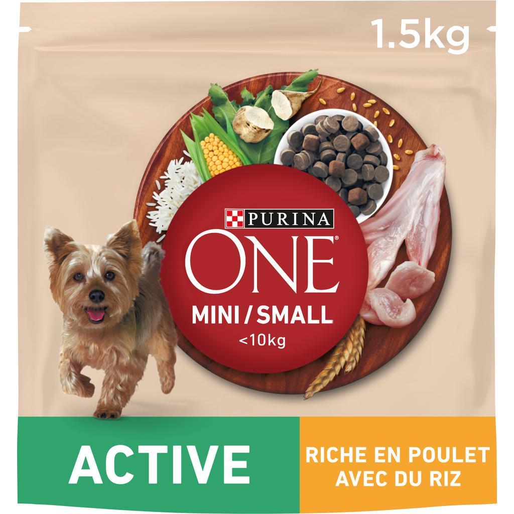 PURINA ONE MINI Active - Rich in Chicken, With Rice - 1.5kg - Kibble for Active Small Dogs (1-10kg)