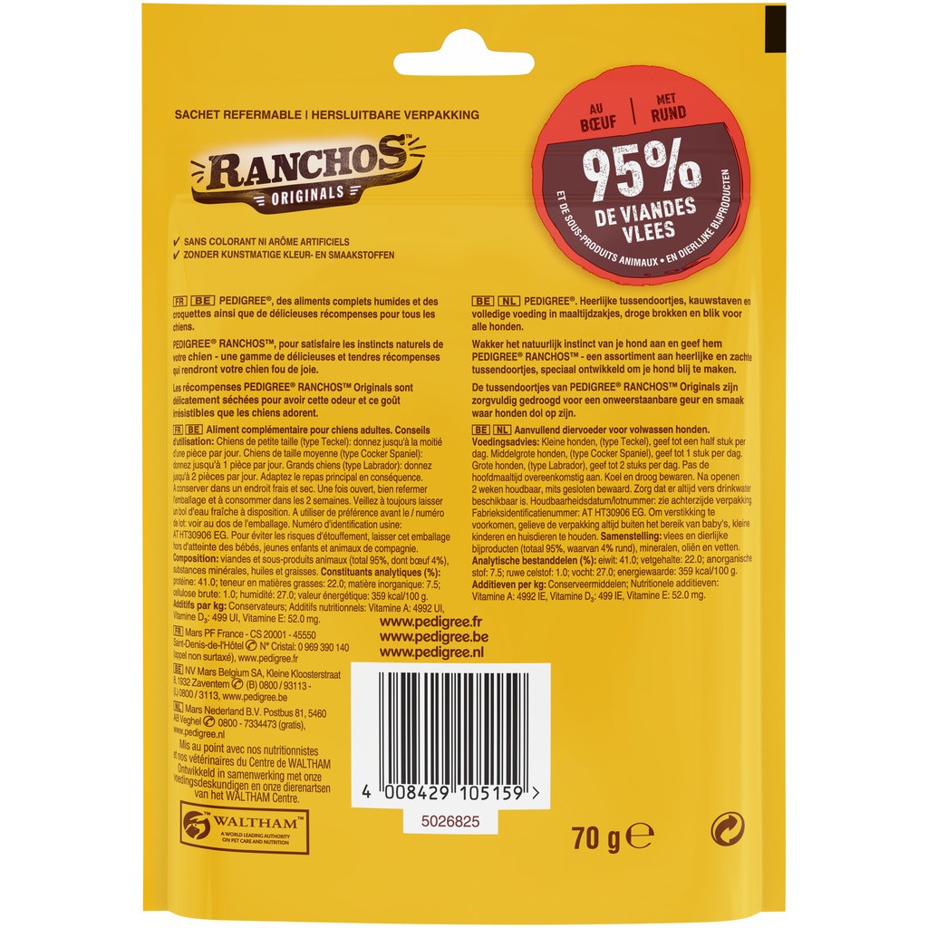 PEDIGREE Ranchos Original Récompense au Bœuf pour chien 70g