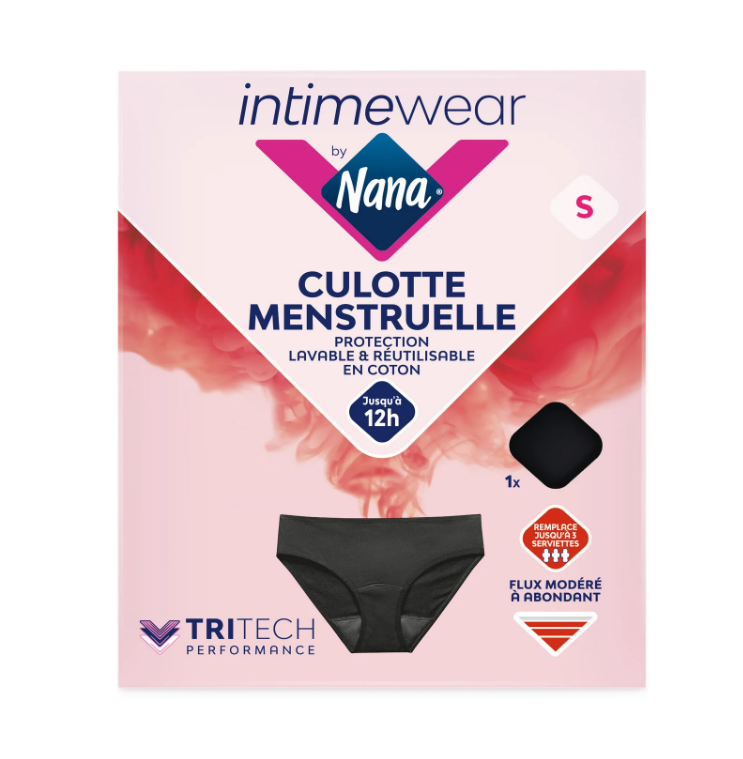 Intimewear by Nana Cotton Hipster Menstrual Panties Black S x1