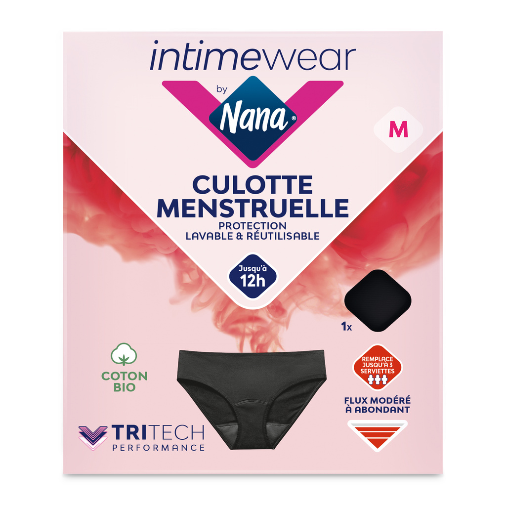 Intimewear by Nana Cotton Menstrual Hipster Brief Black M x1