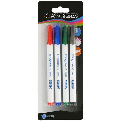 BLISTER DE 4 FEUTRES EFFACABLES A SEC POINTE OGIVE 3 MM