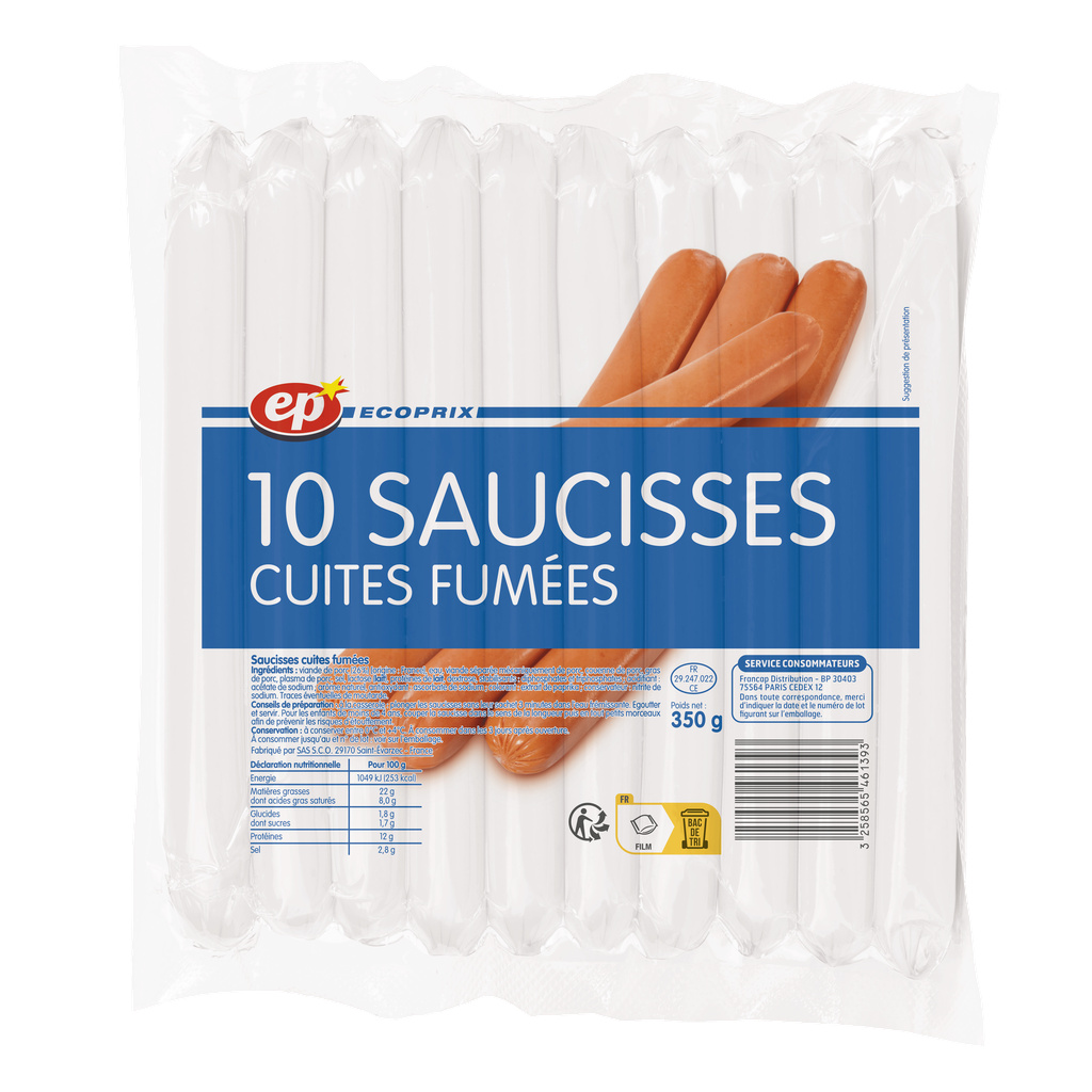 SAUCISSE KNACK X 10 EP FILM 350 G