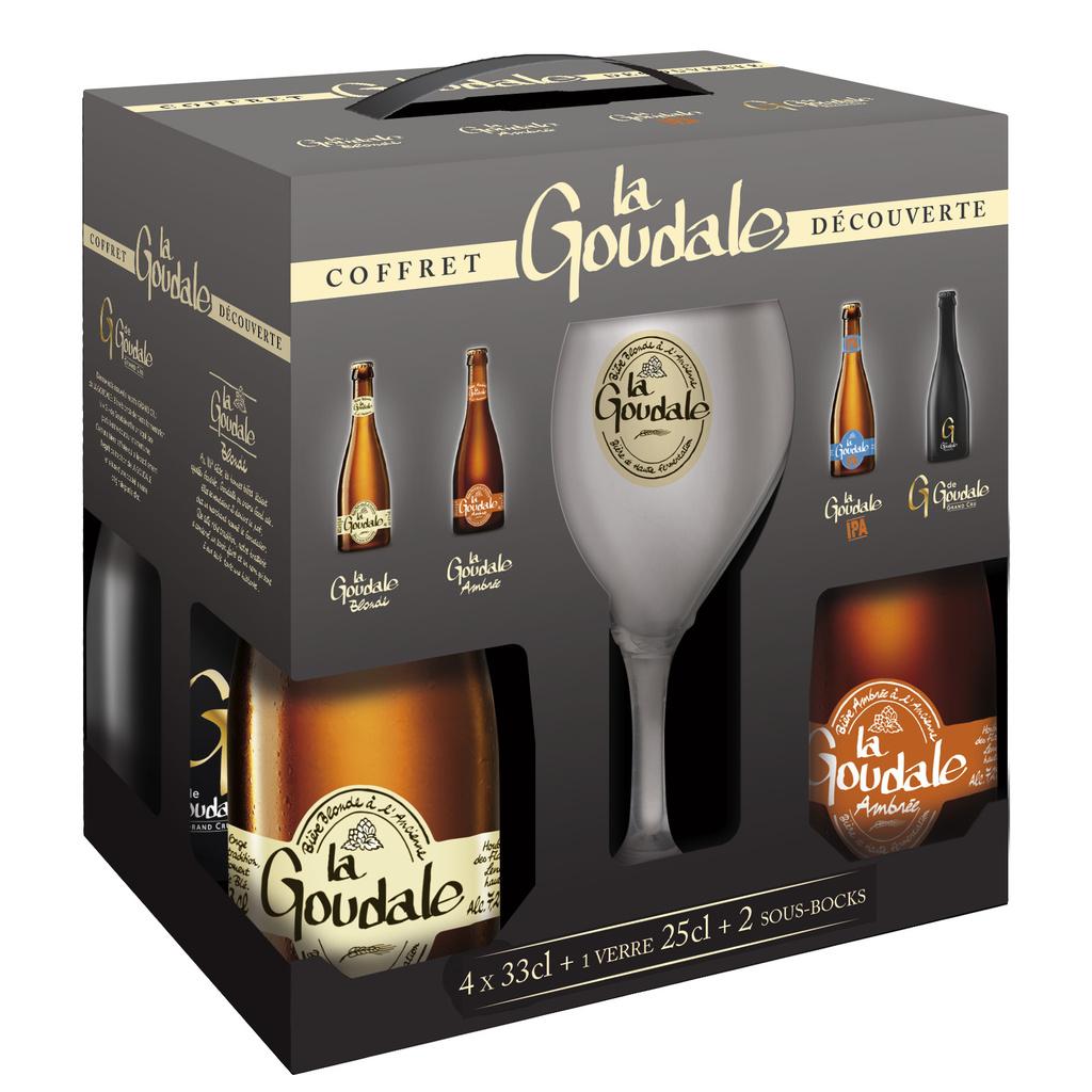 COFFRET DECOUVERTE GOUDALE 4x33 cl + 1 verre + 2 sous Bock : Goudale Blonde, Ambrée, IPA et G de Goudale 7°41