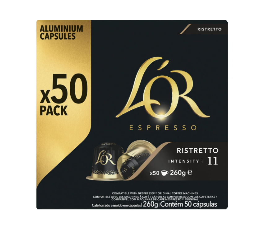 L OR ESPRESSO RISTRETTO CAFE EN CAPSULES X 50 (INTENSITE 11) - 260 GR
