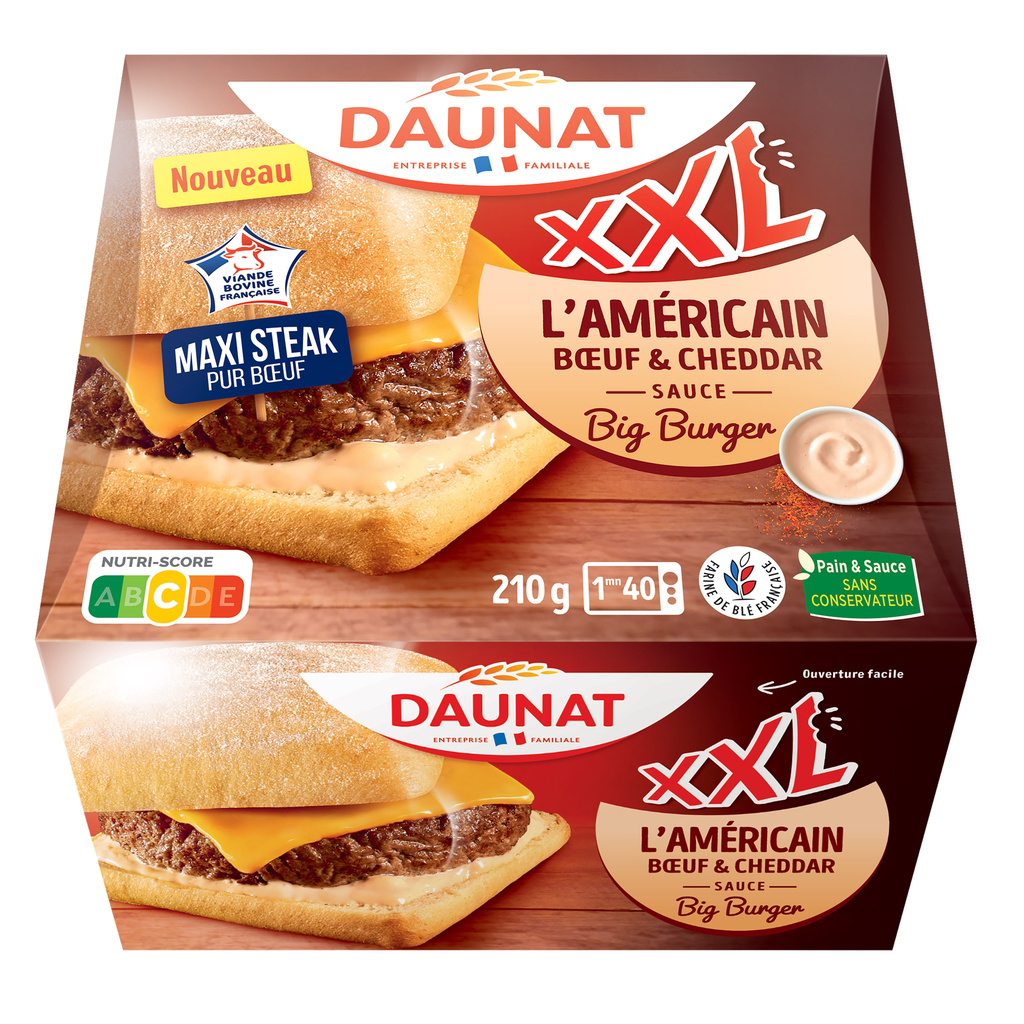 BURGER XXL L'AMERICAIN BEEF CHEDDAR SAUCE BIG BURGER - VBF-210G DAUNAT