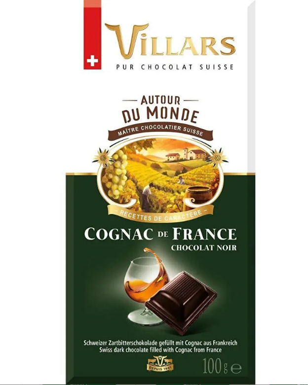 VILLARS DARK CHOCOLATE WITH COGNAC "BOISÉ DE FRANCE" 100G