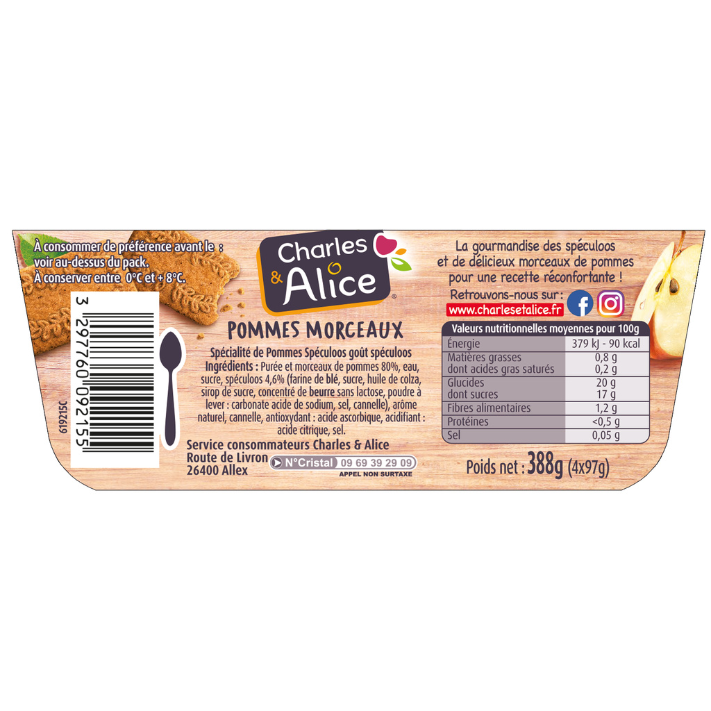 Apple compote speculoos pieces CHARLES & ALICE 4x97g