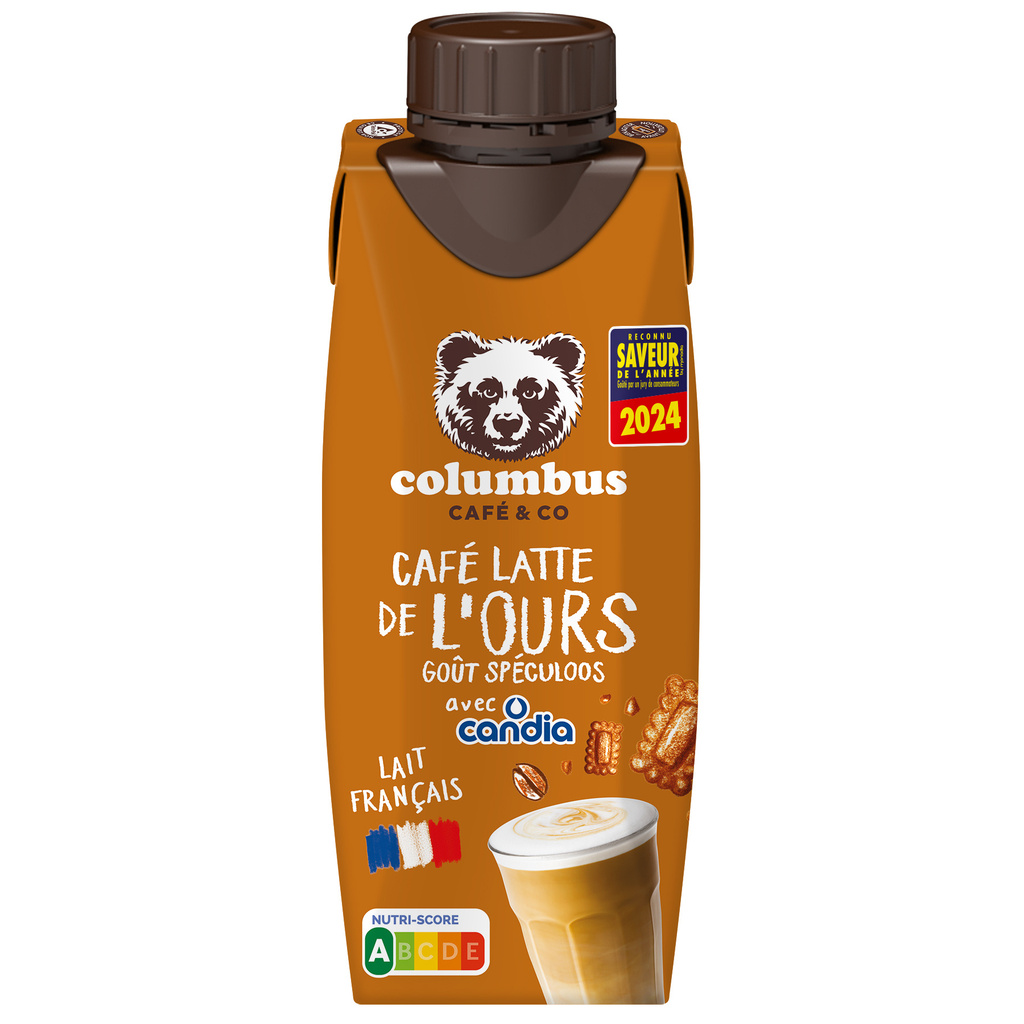 Boisson lactée au café - Latté de l'Ours goût spéculoos stérilisée UHT - Candia Columbus - brique 25cl