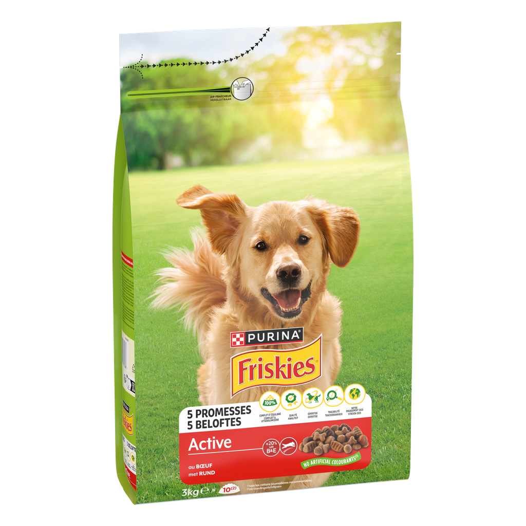FRISKIES Active: Beef – 3 KG – Kibble for Adult Dogs