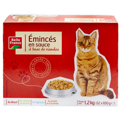 12X100G MEAT CAT FOOD POUCH BELLE FRANCE 