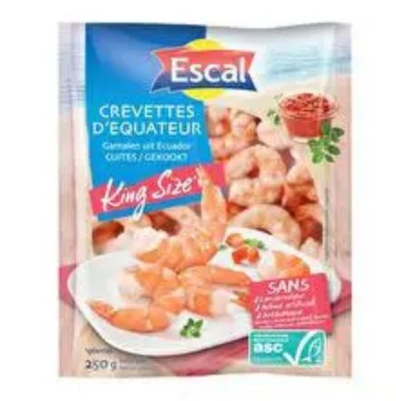 ESCAL, Cooked King Size Peeled Shrimp Tails 20/40 ASC, Frozen, 250g