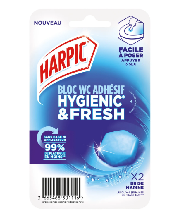 Harpic Hygienic & Fresh Marine Breeze Adhesive Toilet Block x2