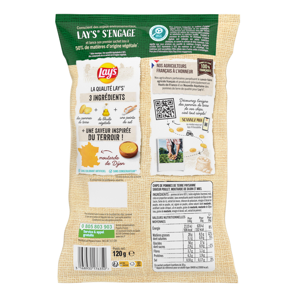 CHIPS LAYS PAYANNE MOUTARDE POULET MIEL 120G