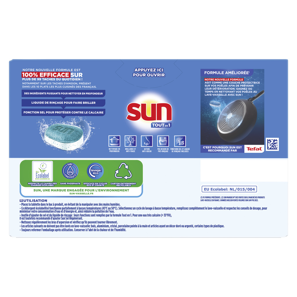 Sun Pastilles Lave-Vaisselle Tout en 1 Regular Ecolabel 24 Lavages