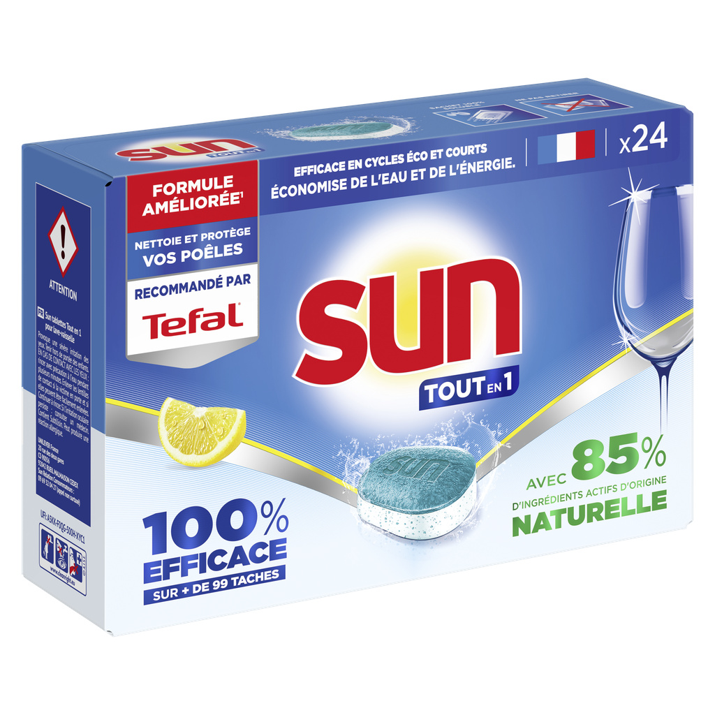 Sun All-in-1 Lemon Dishwasher Tablets Ecolabel 24 Washes