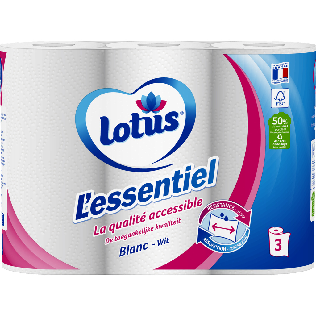 Essuie-tout Lotus L'essentiel x3 rouleaux