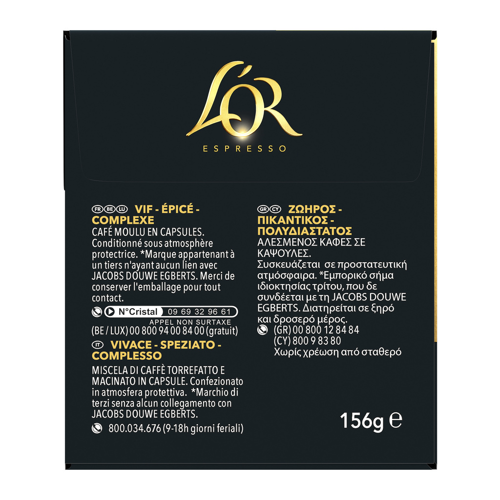 L'OR Espresso Ristretto Coffee Capsules x30 (Intensity 11) - 156g