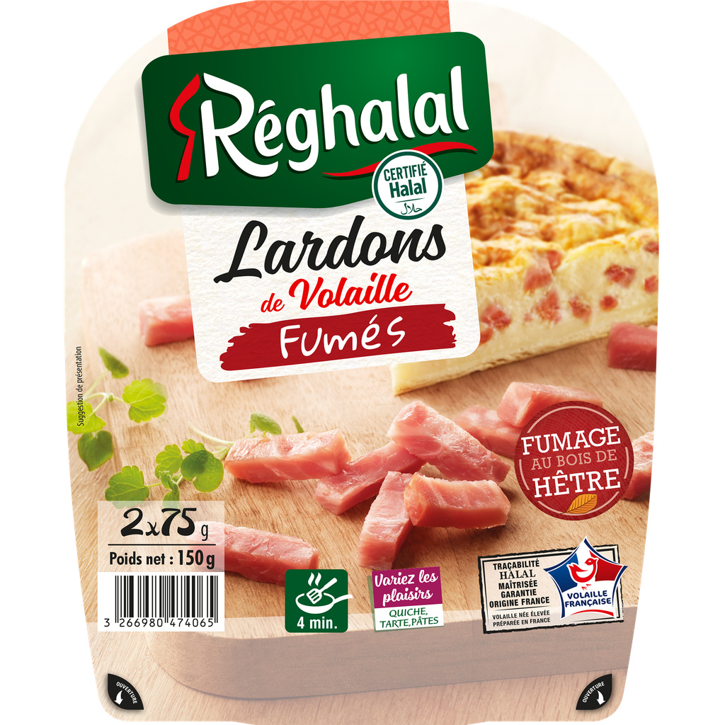 Reghalal Smoked Poultry Lardons 150 g (2 x 75 g)