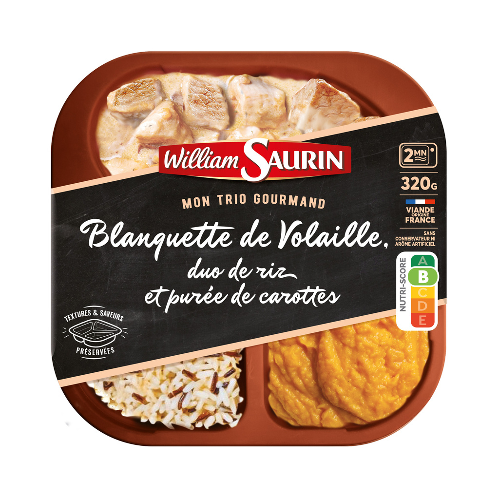 WILLIAM SAURIN - BQ TRIO GOURMAND BLANQUETTE VOLAILLE DUO DE RIZ ET PUREE DE CAROTTES 320G