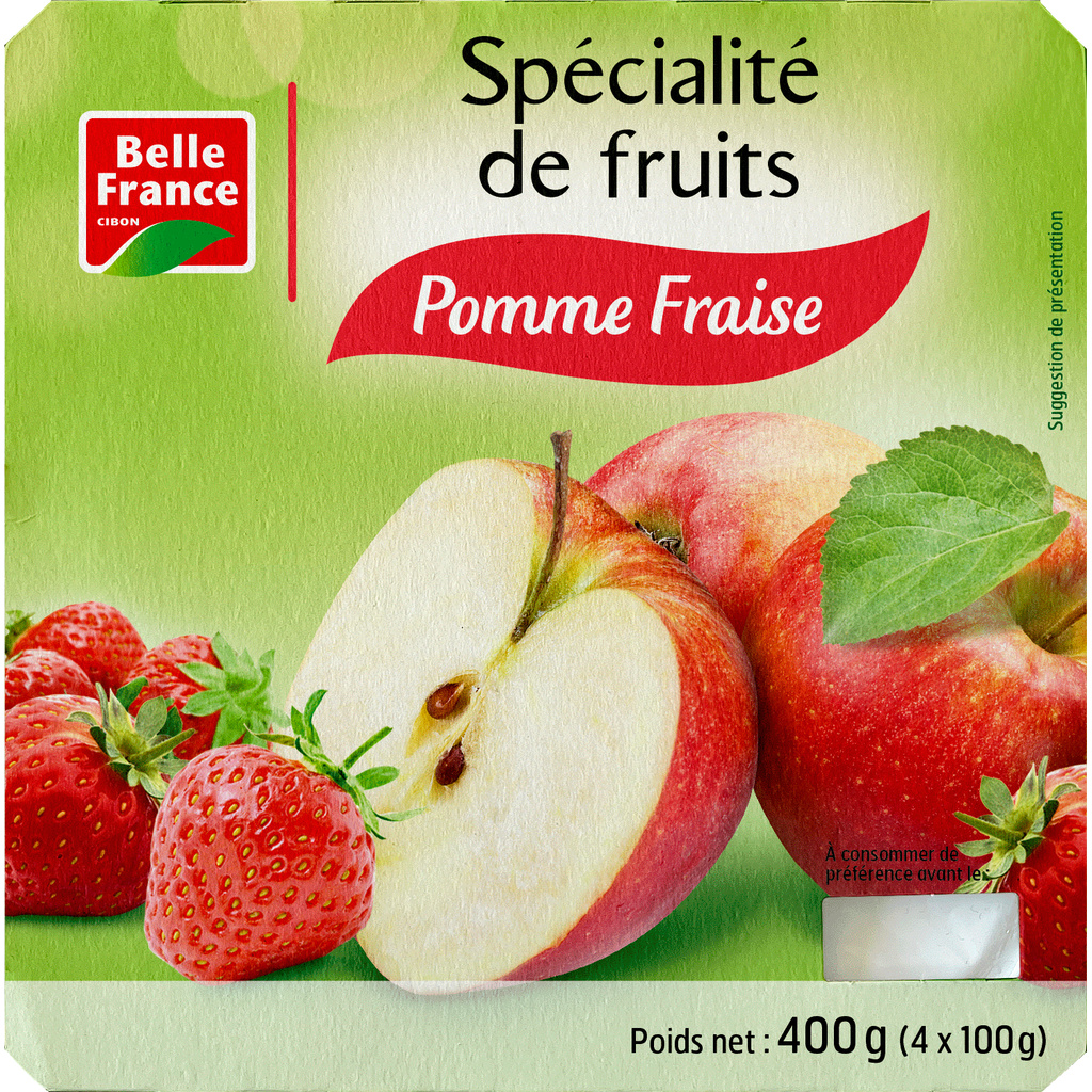 SPECIALITE DE FRUITS POMME FRAISE BF POT 4 X 100 G