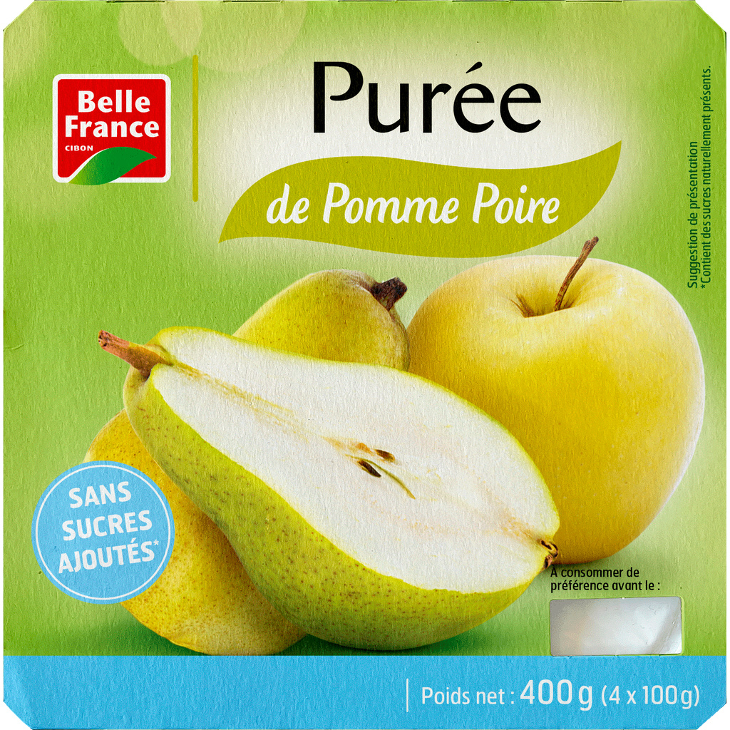 Apple Pear Purée No Added Sugar Belle France 4x100g