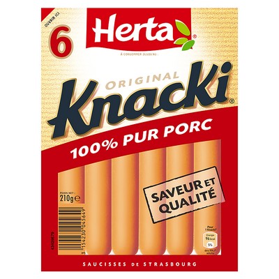 HERTA KNACKI ORIGINAL Saucisses 100% Pur Porc x6 210g